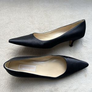 Michael Kors Black Satin Kitten Heel Pump Women 7 Pointed Toe Classic Minimalist